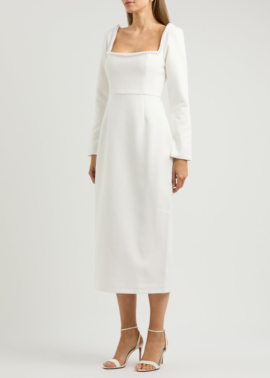 white dress petite midi Petal and Pup Women's Camellia Midi Dress