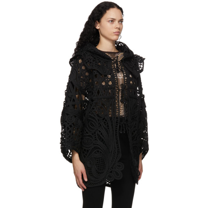 Mame Kurogouchi Black Linen Crochet Coat Mame Kurogouchi