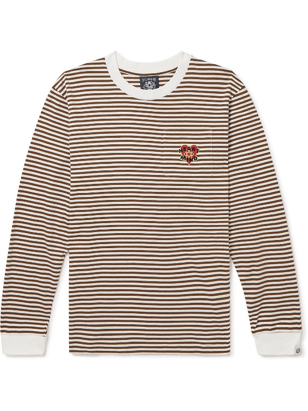 Photo: Billionaire Boys Club - Appliquéd Striped Cotton-Jersey T-Shirt - Brown