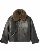 LEMAIRE - Shearling-Trimmed Textured-Leather Jacket - Brown