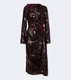 Erdem Floral-appliqué gathered sequined midi dress