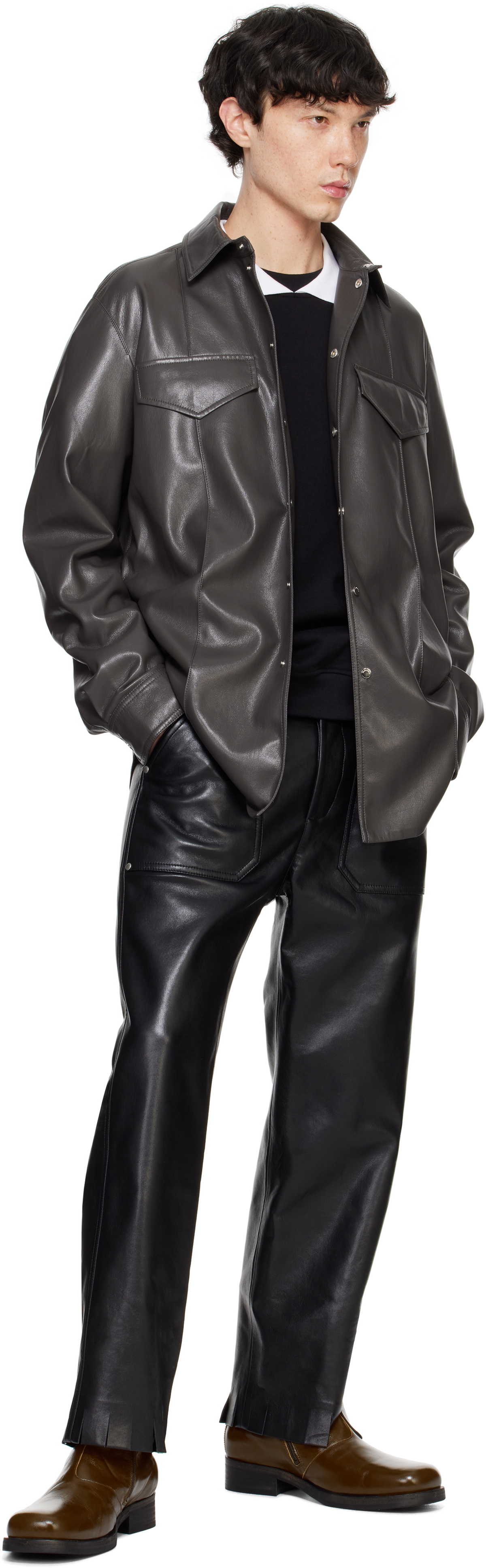 Nanushka Green Olavi Vegan Leather Shirt