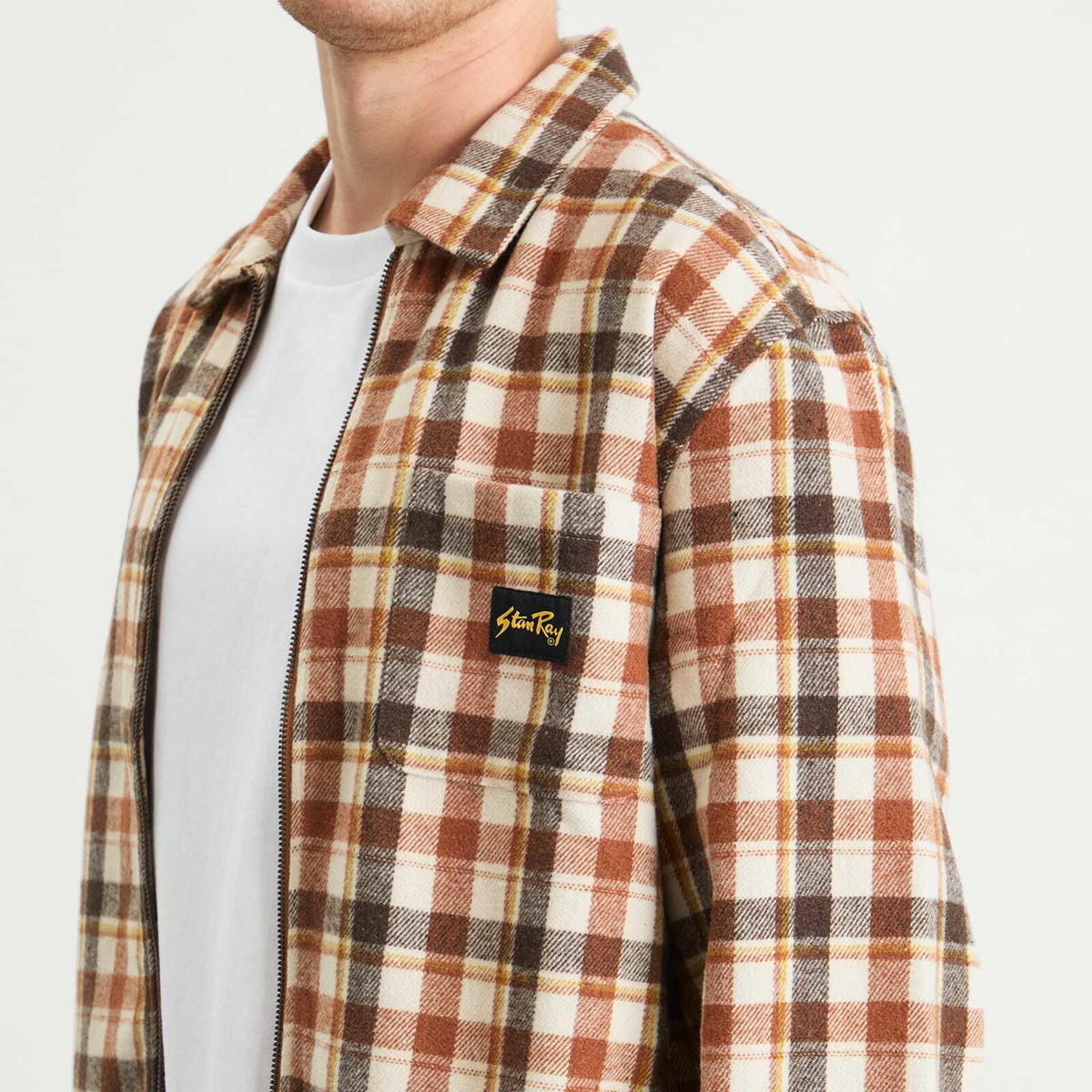 Stan Ray Men's Zip Shirt in Tan Plaid