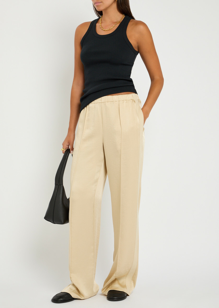 Vince Pintucked Satin-crepe Trousers Cream