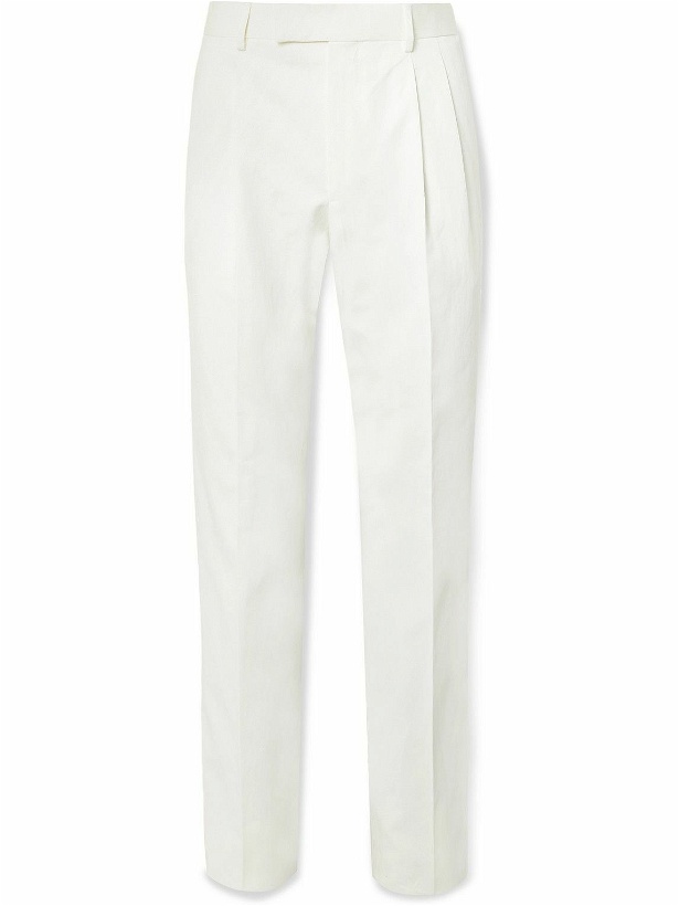 Photo: Kingsman - Slim-Fit Tapered Cotton and Linen-Blend Trousers - White