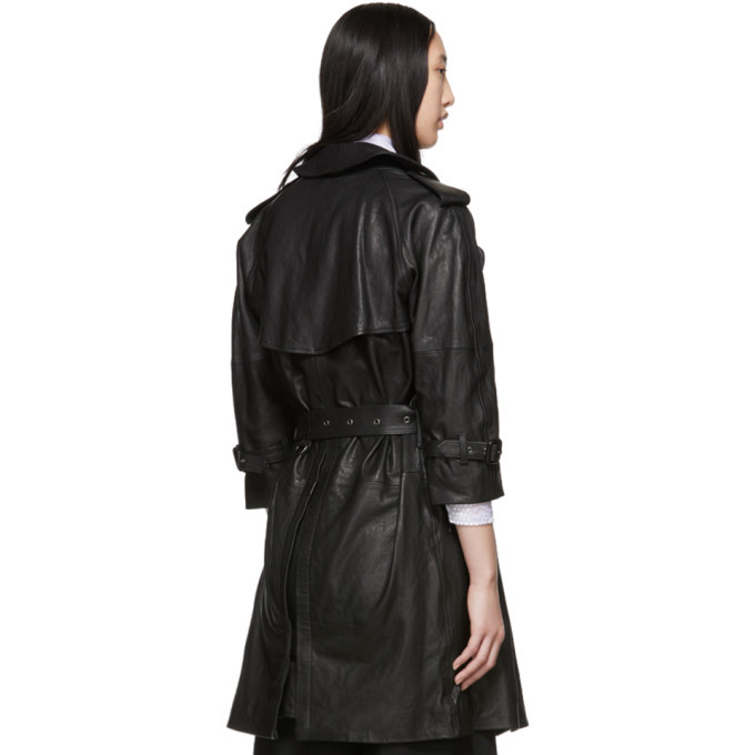 R13 Black Leather Three-Quarter Sleeve Trench Coat R13