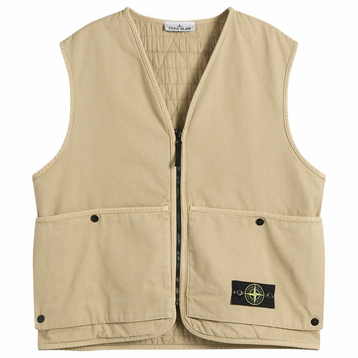 Photo: Stone Island Men's Panama Cotton Old Effect PrimaLoft Vest in Desert