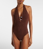 Hunza G Adriana embellished halterneck swimsuit