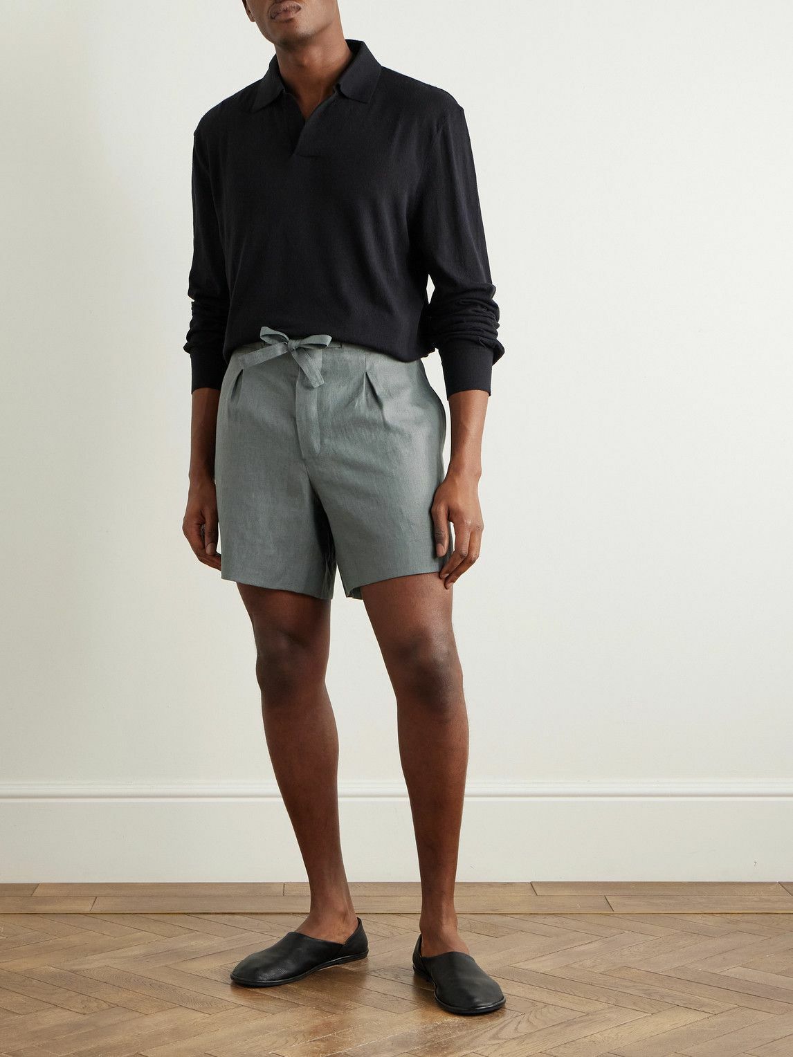 Stòffa - Straight-Leg Linen Drawstring Shorts - Gray