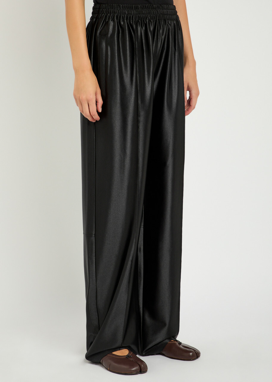 Alexanderwang.t Relaxed Logo-embroidered Satin Track Pants Black