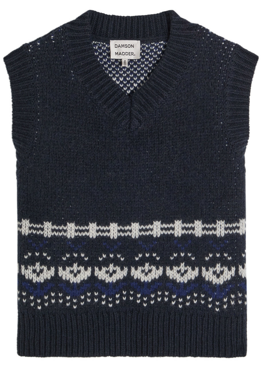 Damson Madder Rhona Fair Isle Wool Vest Navy