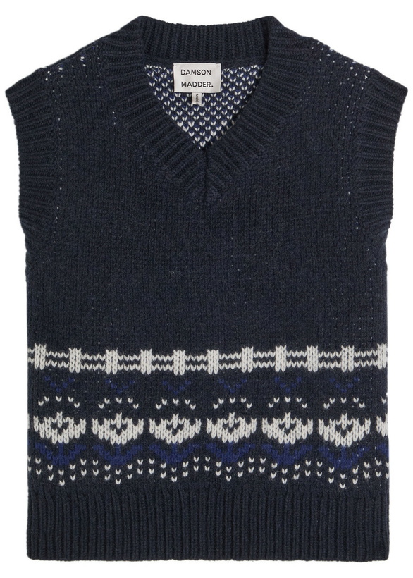 Photo: Damson Madder Rhona Fair Isle Wool Vest Navy
