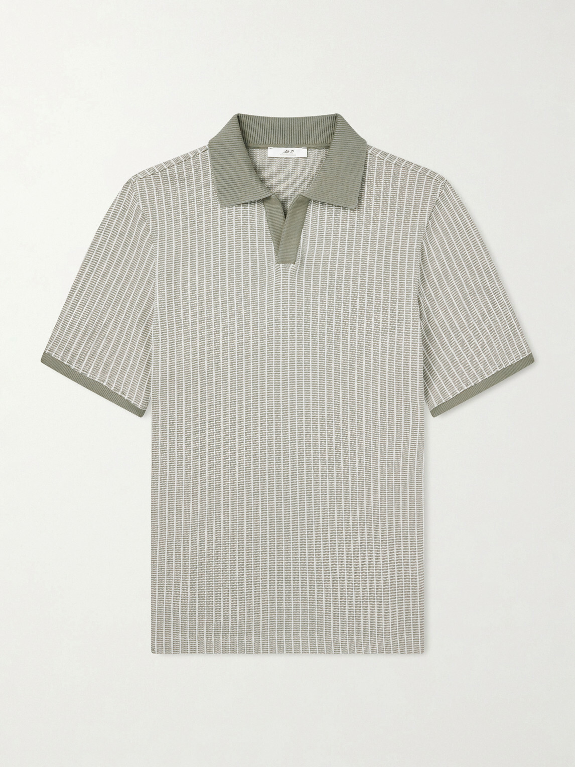 Mr P. - Striped Organic Cotton Polo Shirt - Green
