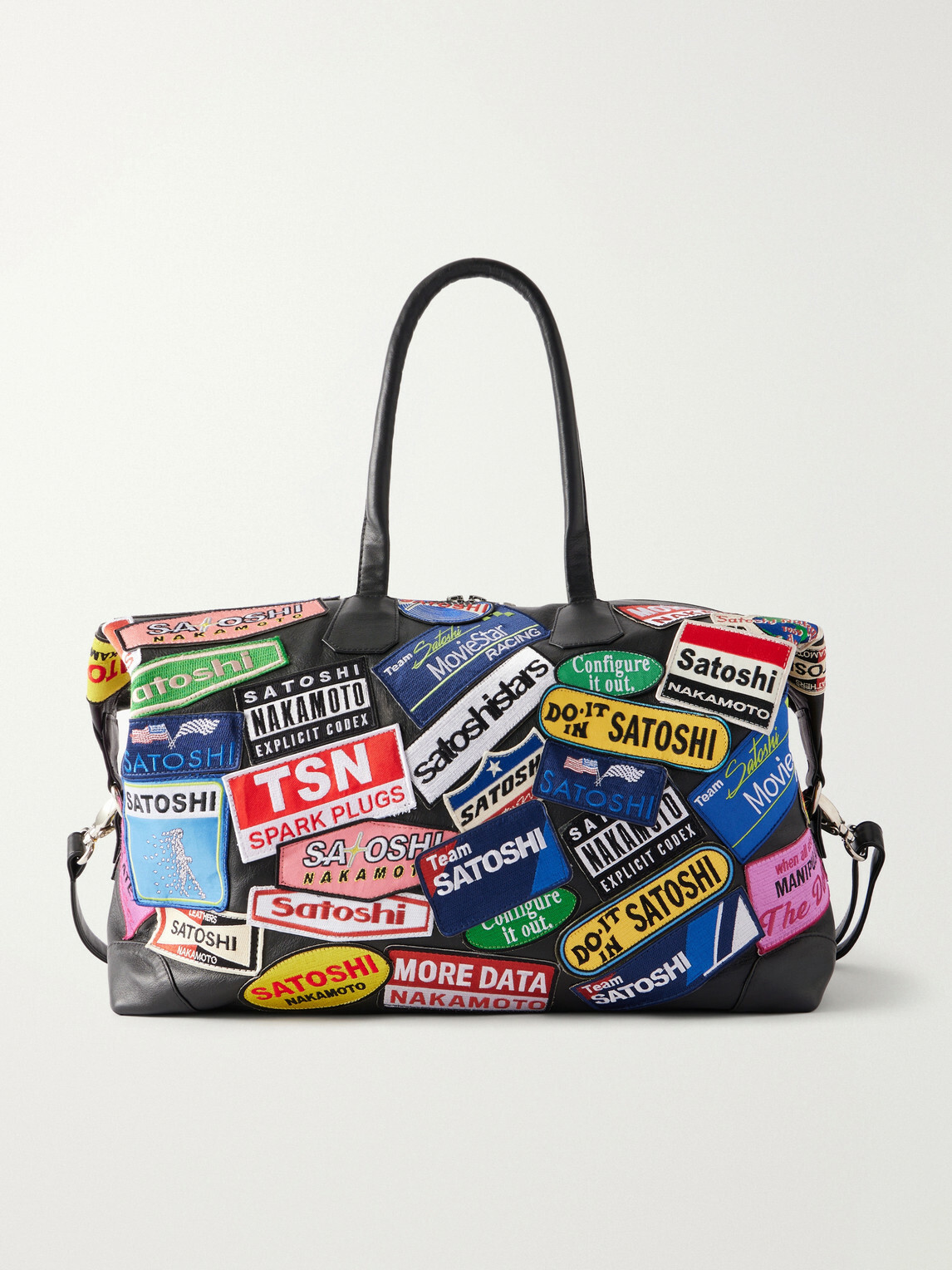 Satoshi Nakamoto - Codex Patch Weekender Embellished Leather Bag - Black