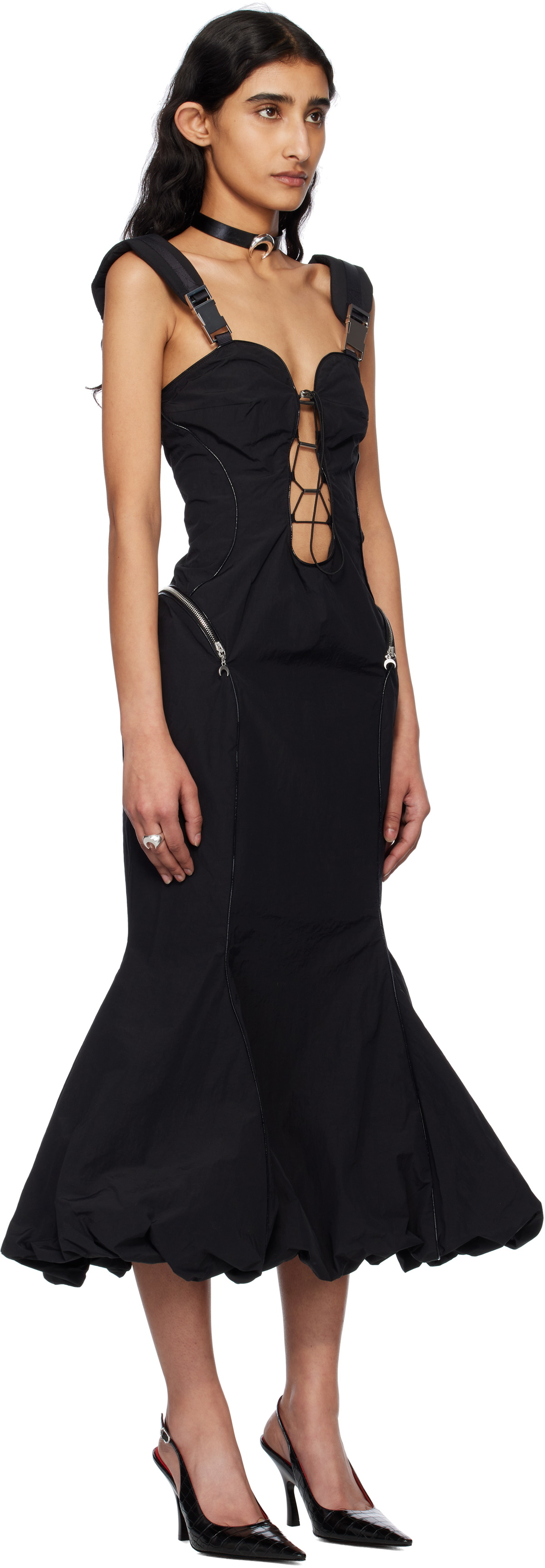 marine serre black dress Marine Serre Regenerated Graphic T-Shirt Maxi Dress in Black main image 0