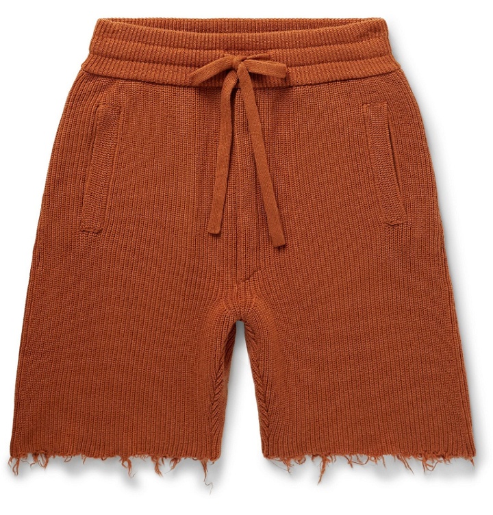 Photo: Alanui - Distressed Ribbed Cashmere and Cotton-Blend Shorts - Orange