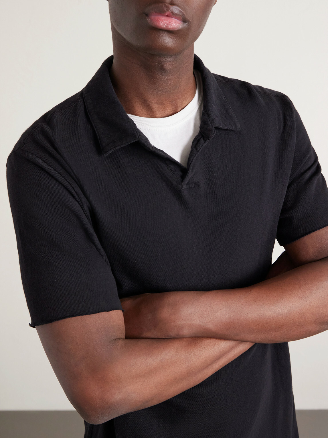 James Perse - Open-Collar Cotton-Jersey Polo Shirt - Black