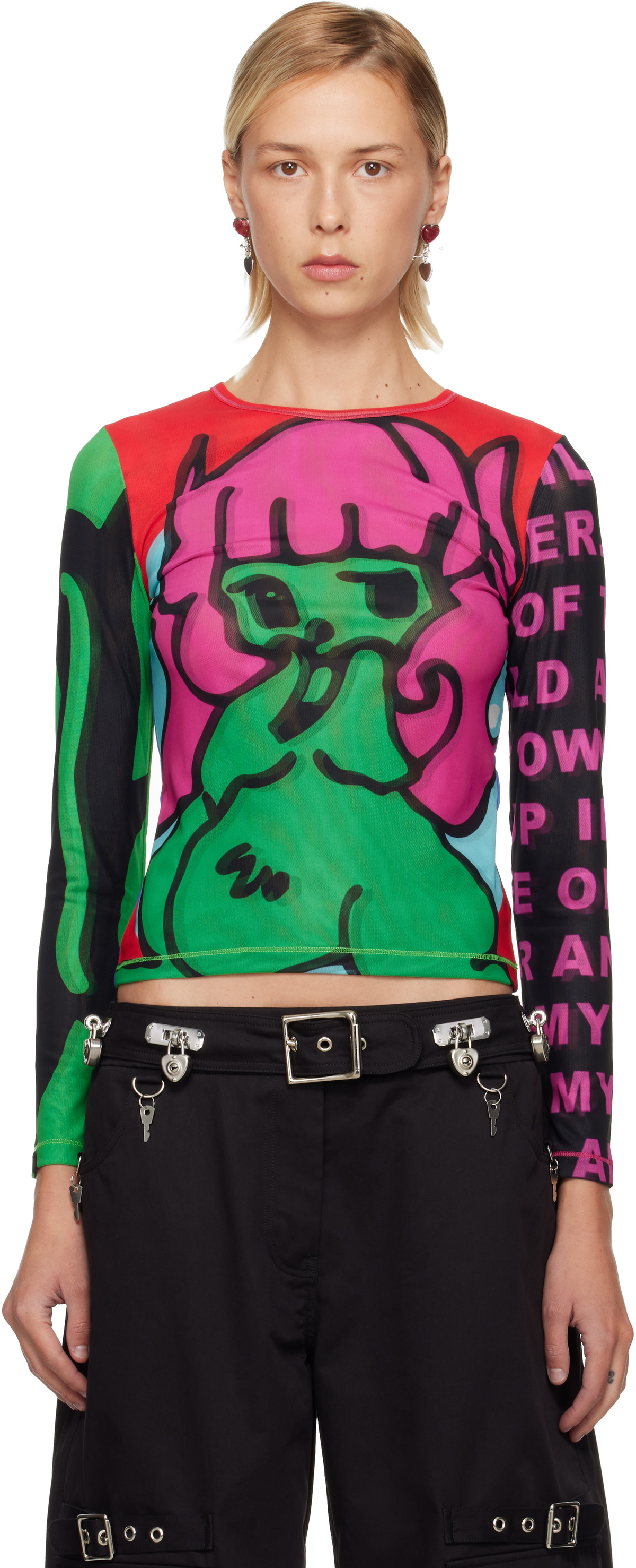 Chopova Lowena White Kitty Beaded Long Sleeve T-Shirt Chopova Lowena