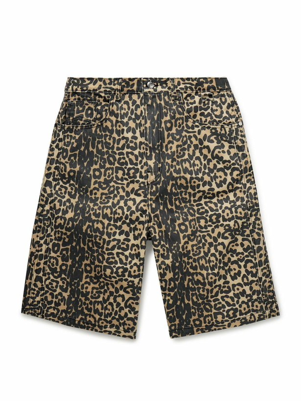 Photo: Rhude - Wide-Leg Leopard-Print Denim Shorts - Black