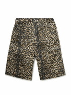 Rhude - Wide-Leg Leopard-Print Denim Shorts - Black