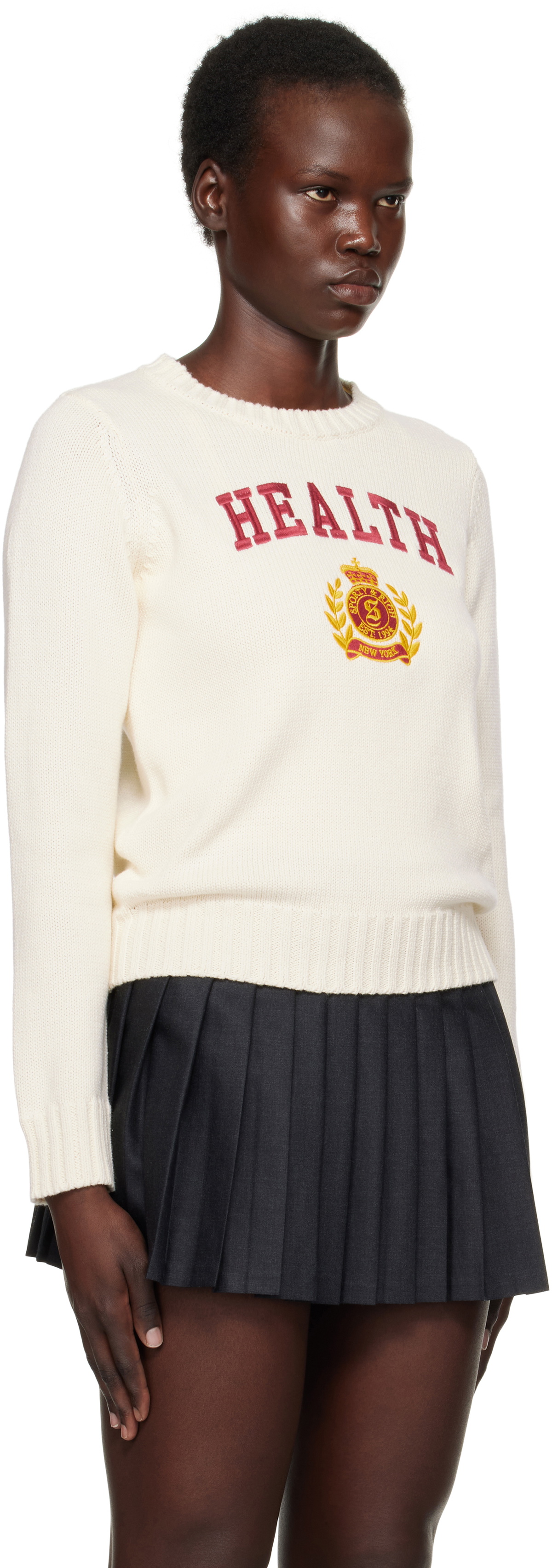 Sporty & Rich Off-White NY 'Health' Crest Knitted Sweater