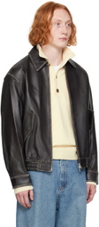Dunst Black Spread Collar Leather Jacket