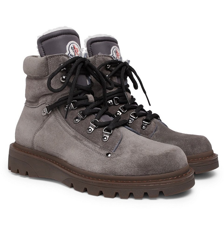 Photo: Moncler - Egide Shearling-Lined Suede Walking Boots - Men - Dark gray