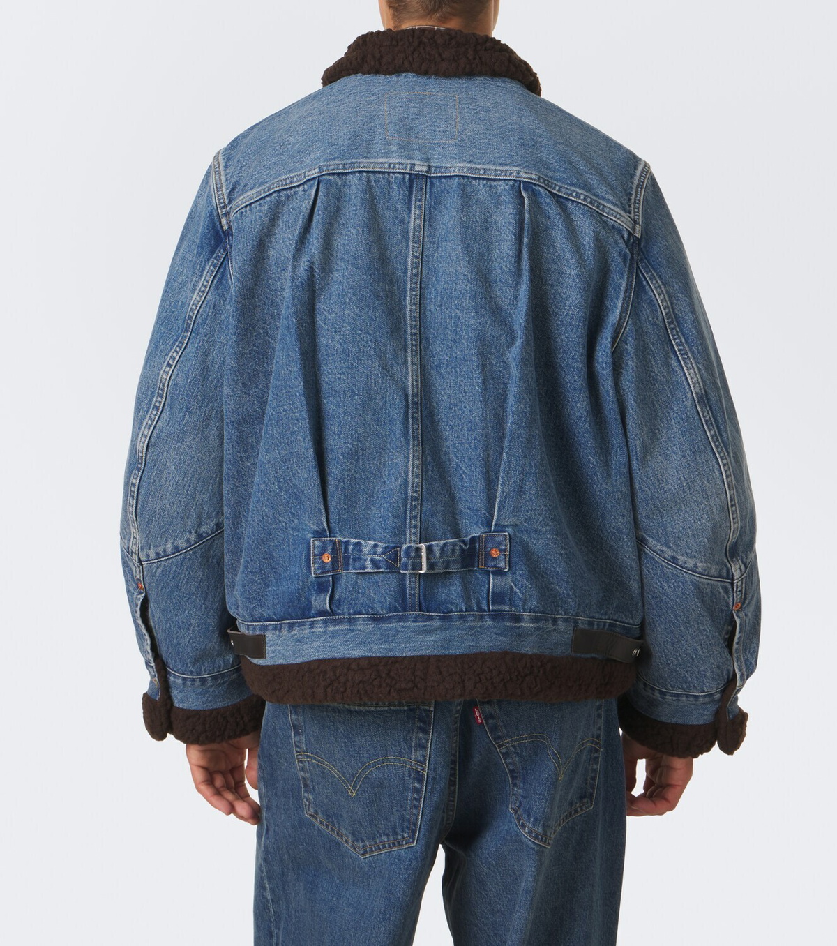 Sacai Leather-trimmed denim jacket