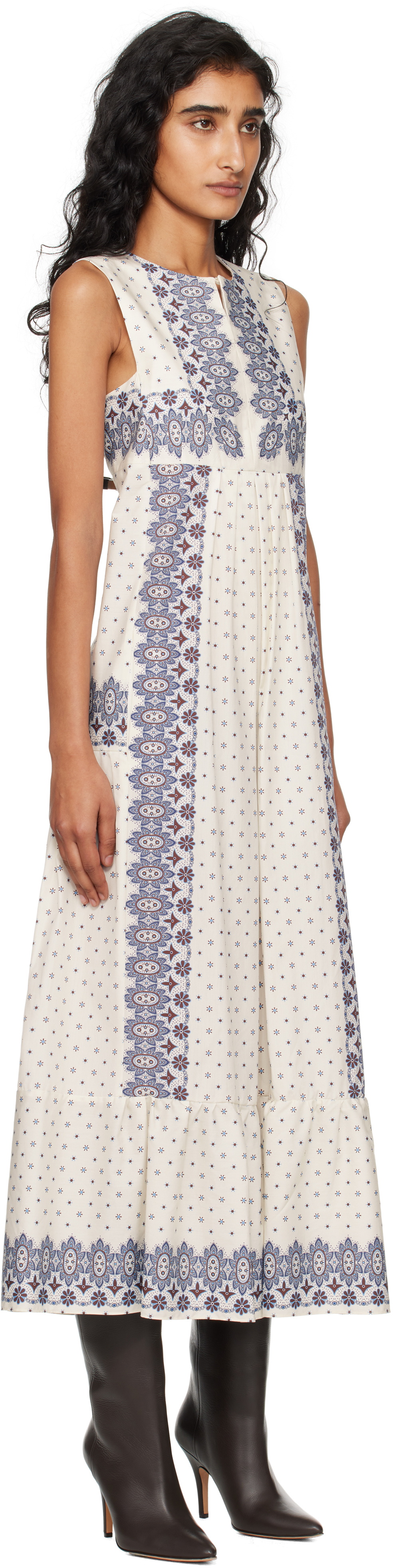 Weekend Max Mara Off-White & Blue Manila Midi Dress