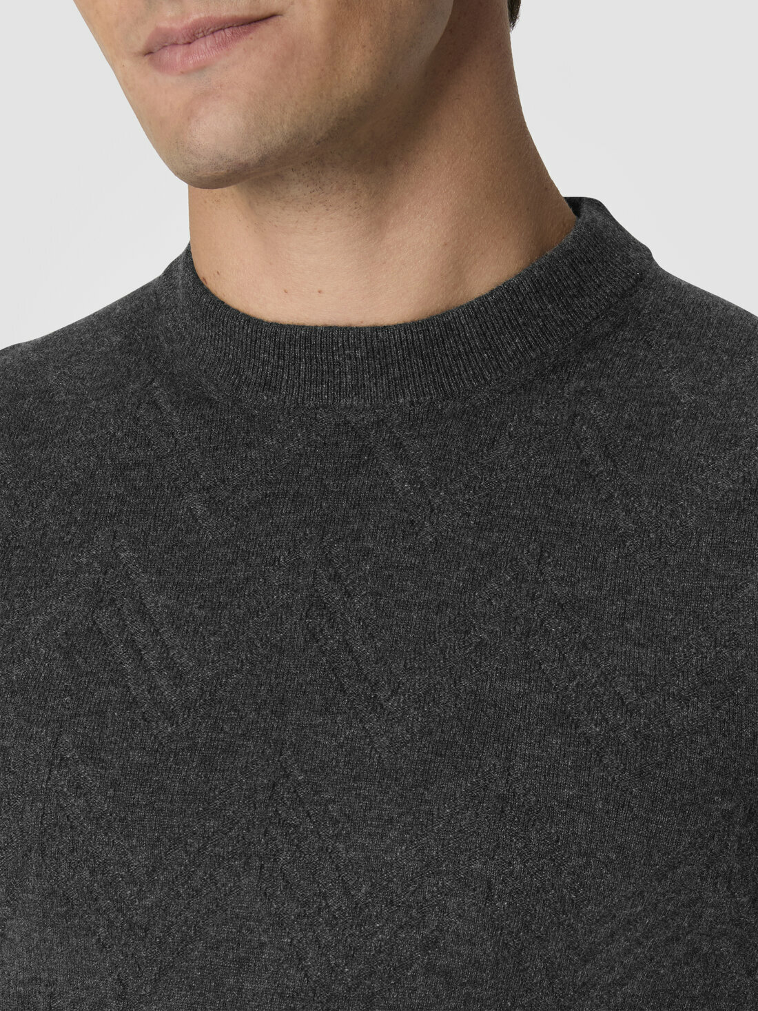 Missoni - Crew neck sweater in pure cashmere with chevron pattern, Men, Grey