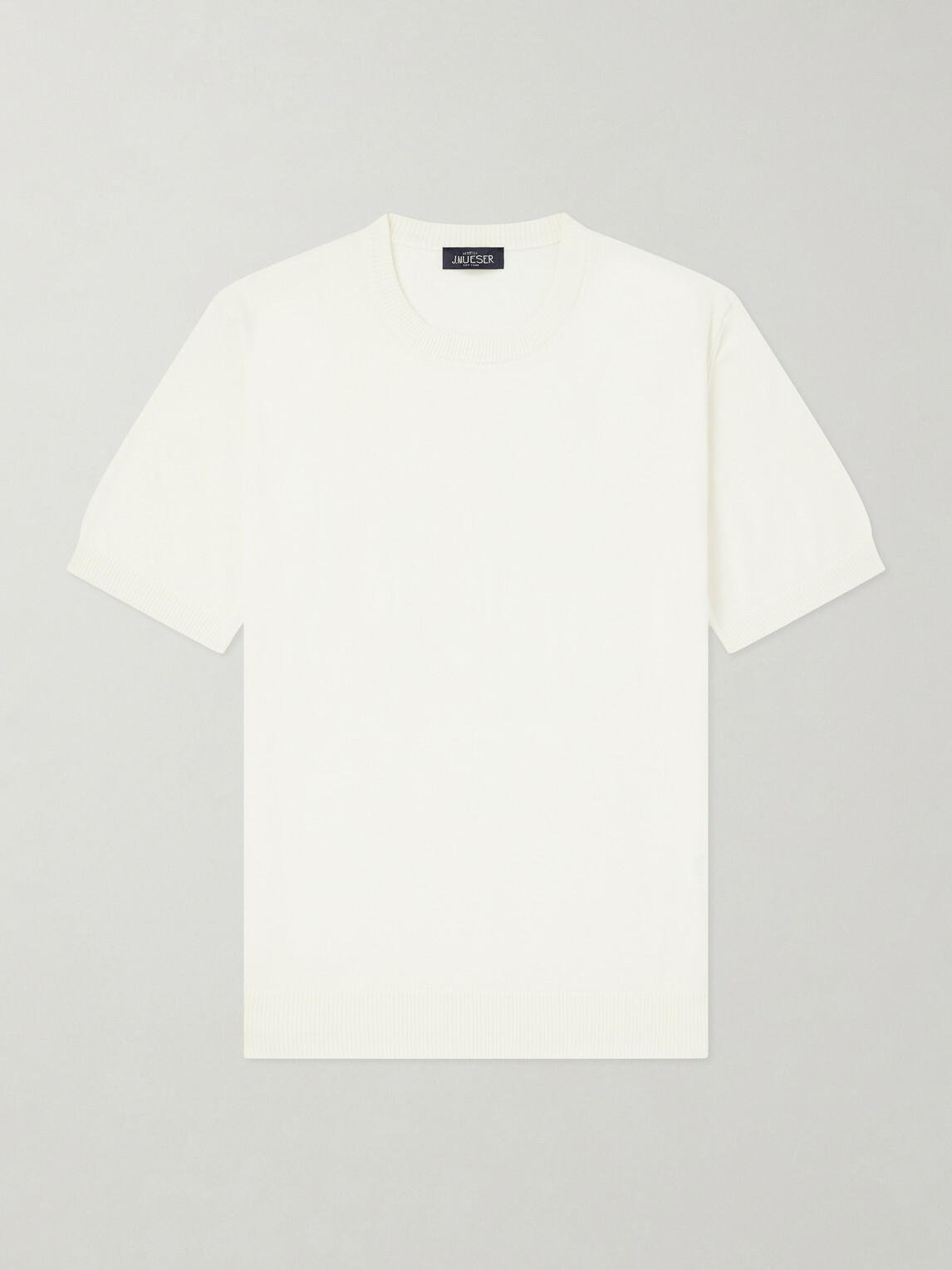J MUESER - Knitted Cotton T-Shirt - Neutrals