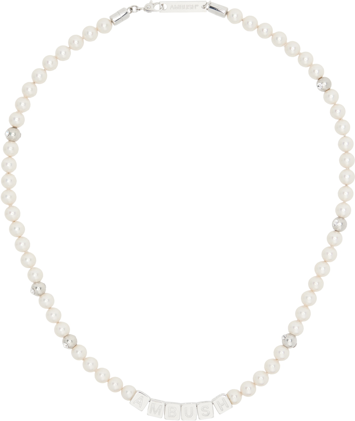 AMBUSH White & Silver Pearl Letterblock Necklace