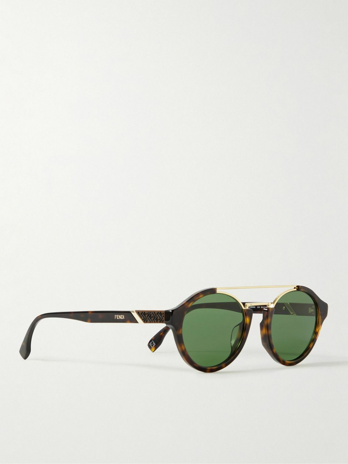 Fendi Round-Frame Gold-Tone and Tortoiseshell Acetate Sunglasses