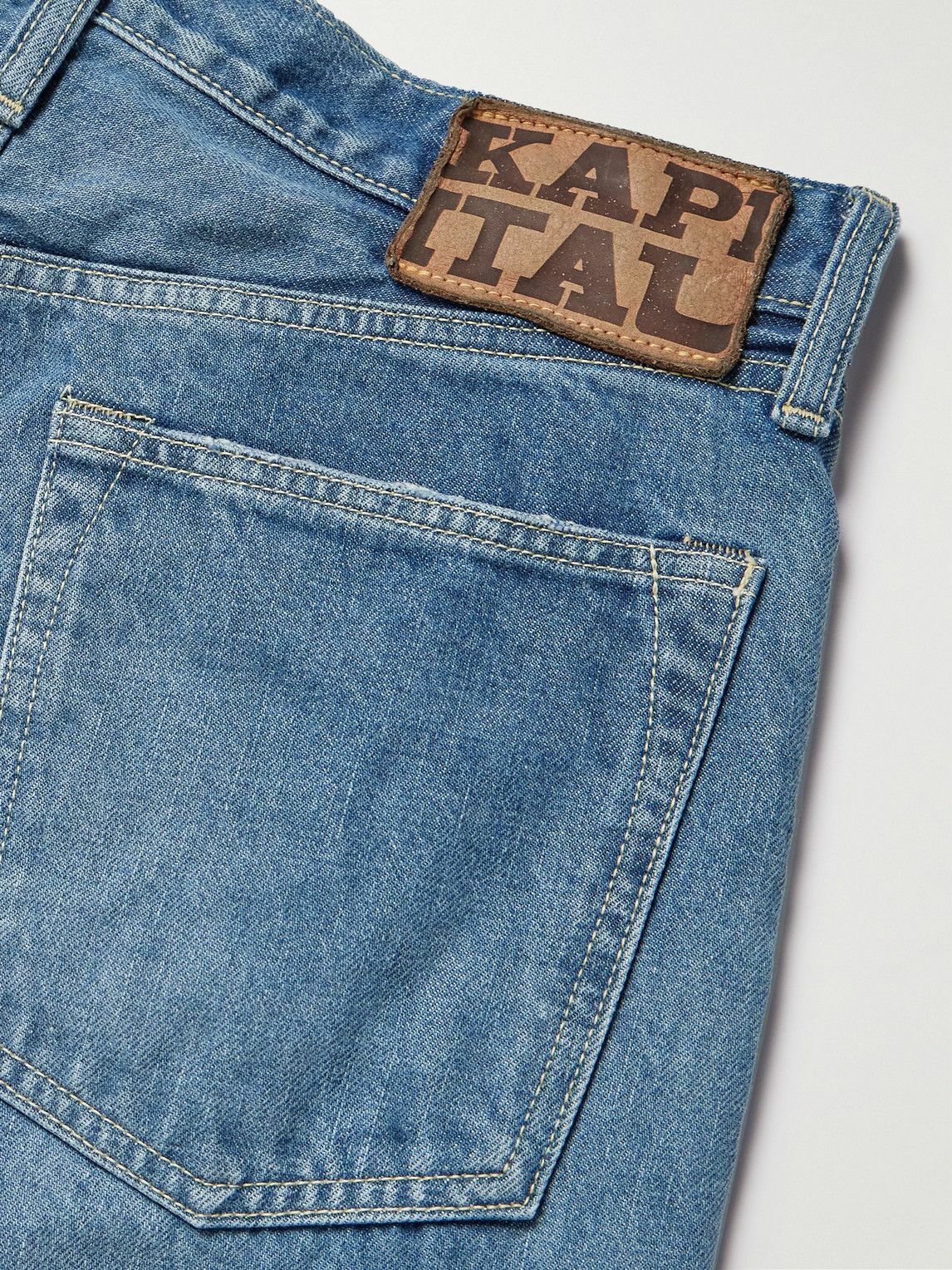 KAPITAL - Wide-Leg Appliquéd Distressed Panelled Denim Shorts - Brown
