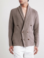 Brunello Cucinelli - Shawl-Collar Double-Breasted Ribbed Cotton Cardigan - Brown