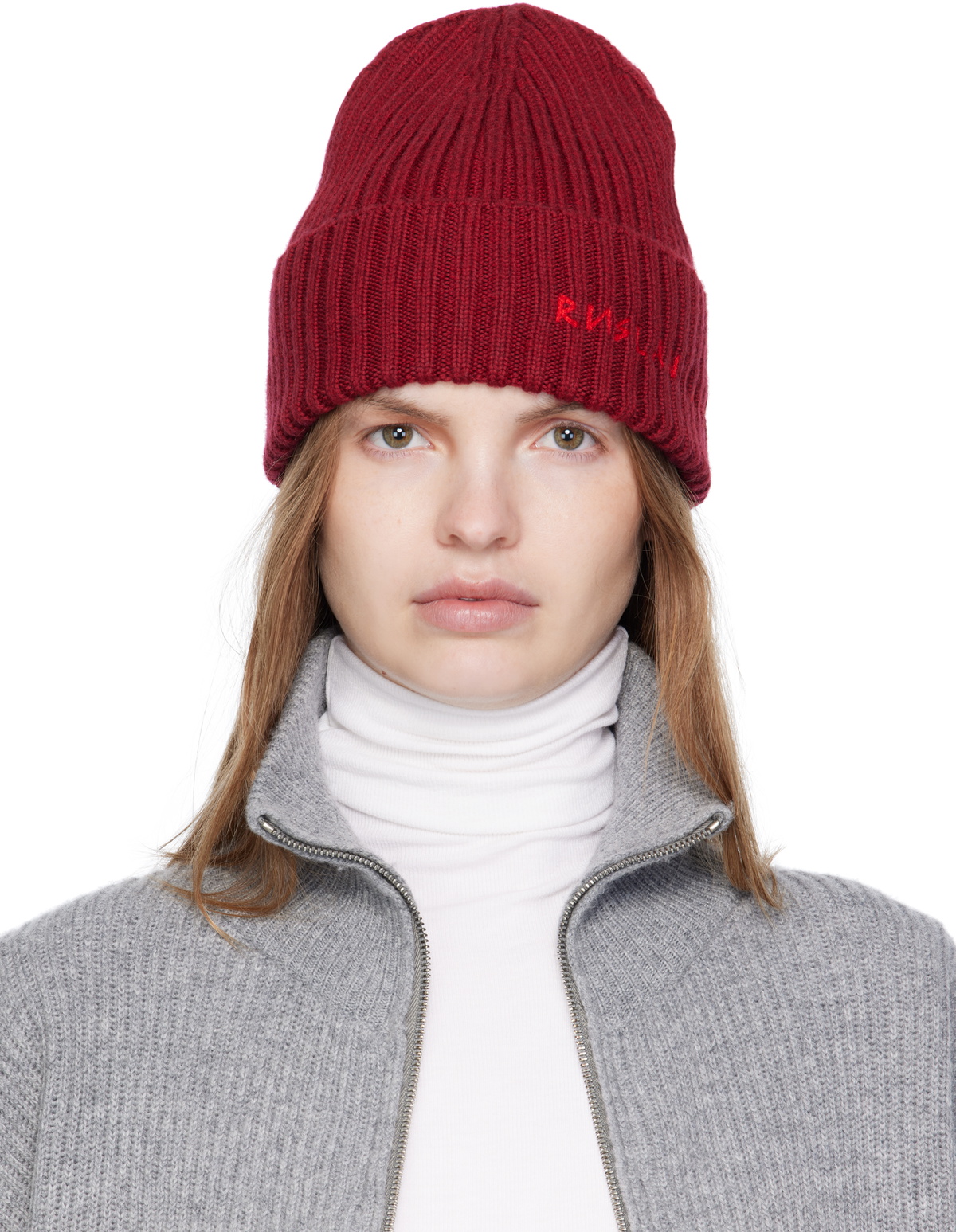 Ruslan Baginskiy Burgundy Monogram-Embroidered Wool Beanie
