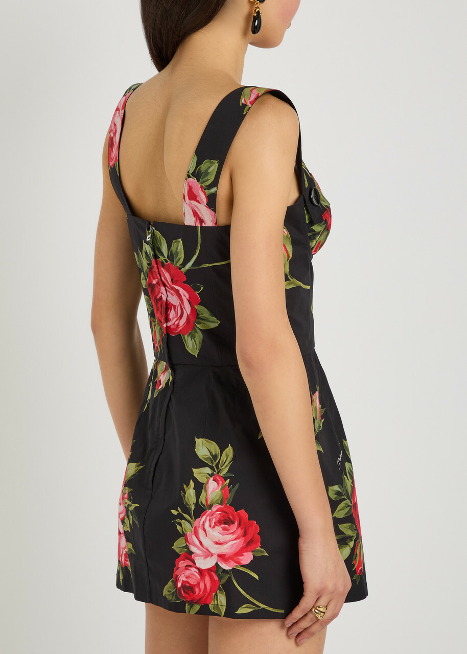 Dolce & Gabbana Floral-print Cotton-poplin Mini Dress Black