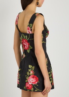 Dolce & Gabbana Floral-print Cotton-poplin Mini Dress Black