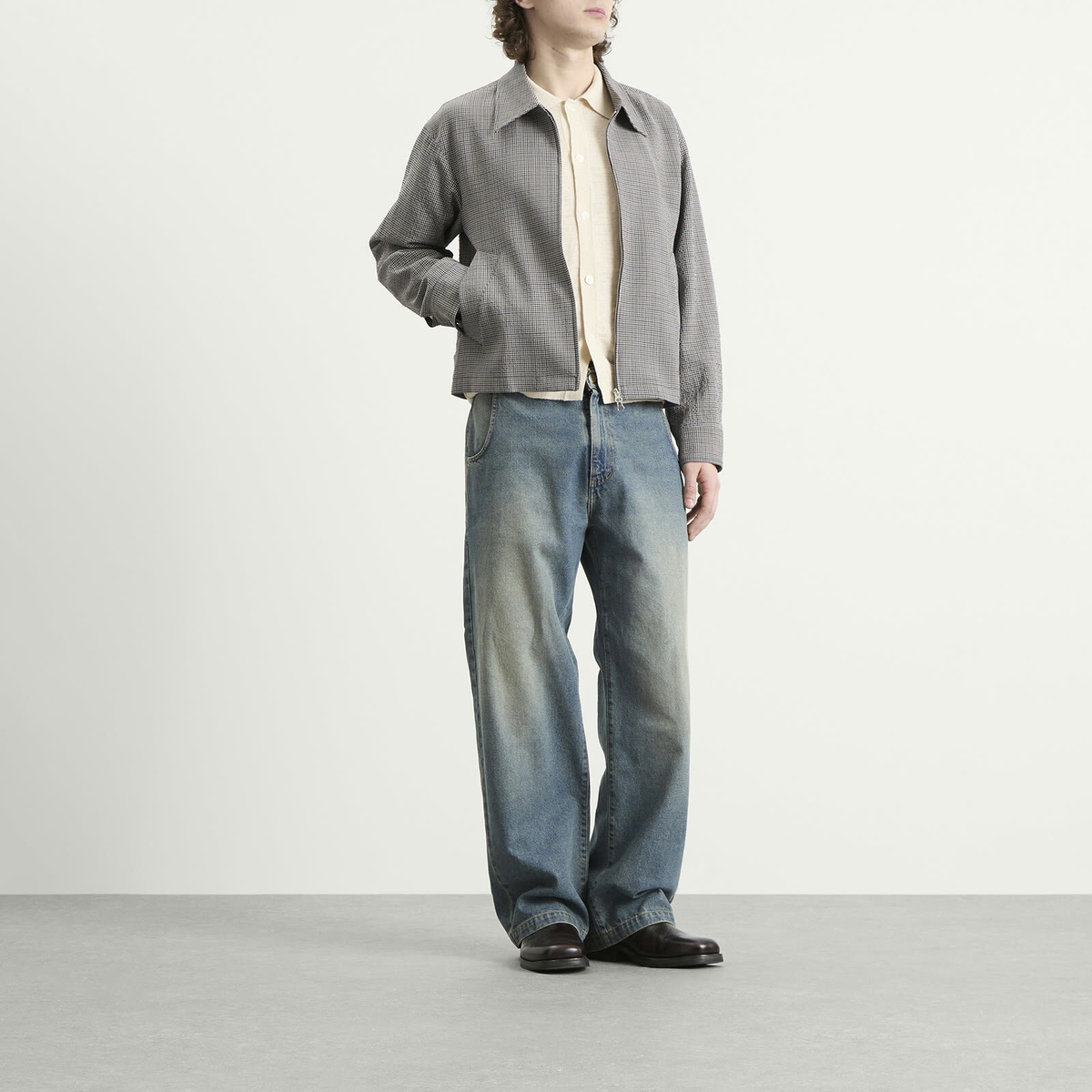 mfpen Men's Check Cropped Mail Jacket in Taupe