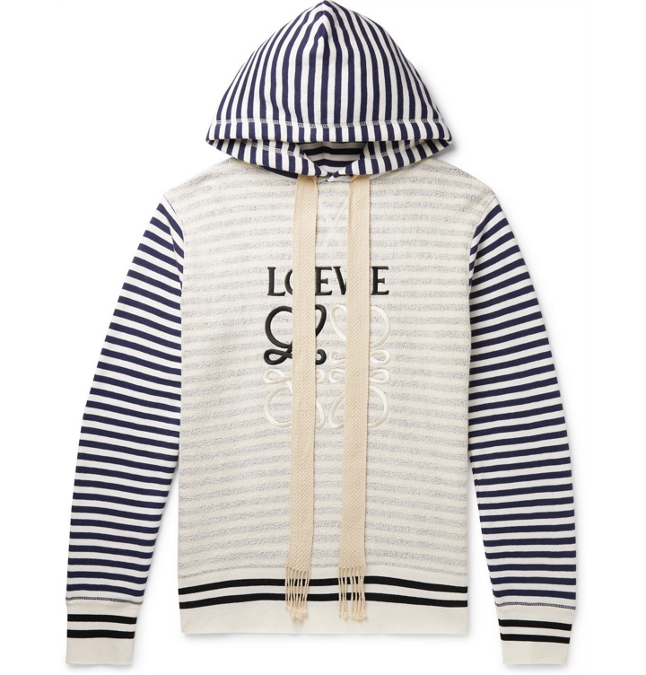 Photo: LOEWE - Logo-Embroidered Panelled Striped Loopback Cotton-Jersey Hoodie - Multi