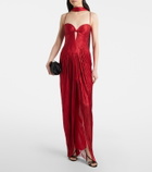Maria Lucia Hohan Pleated scarf-detail silk bustier gown
