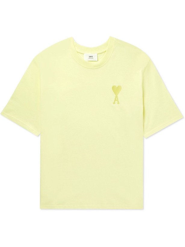 Photo: AMI PARIS - Logo-Embroidered Organic Cotton-Jersey T-Shirt - Yellow