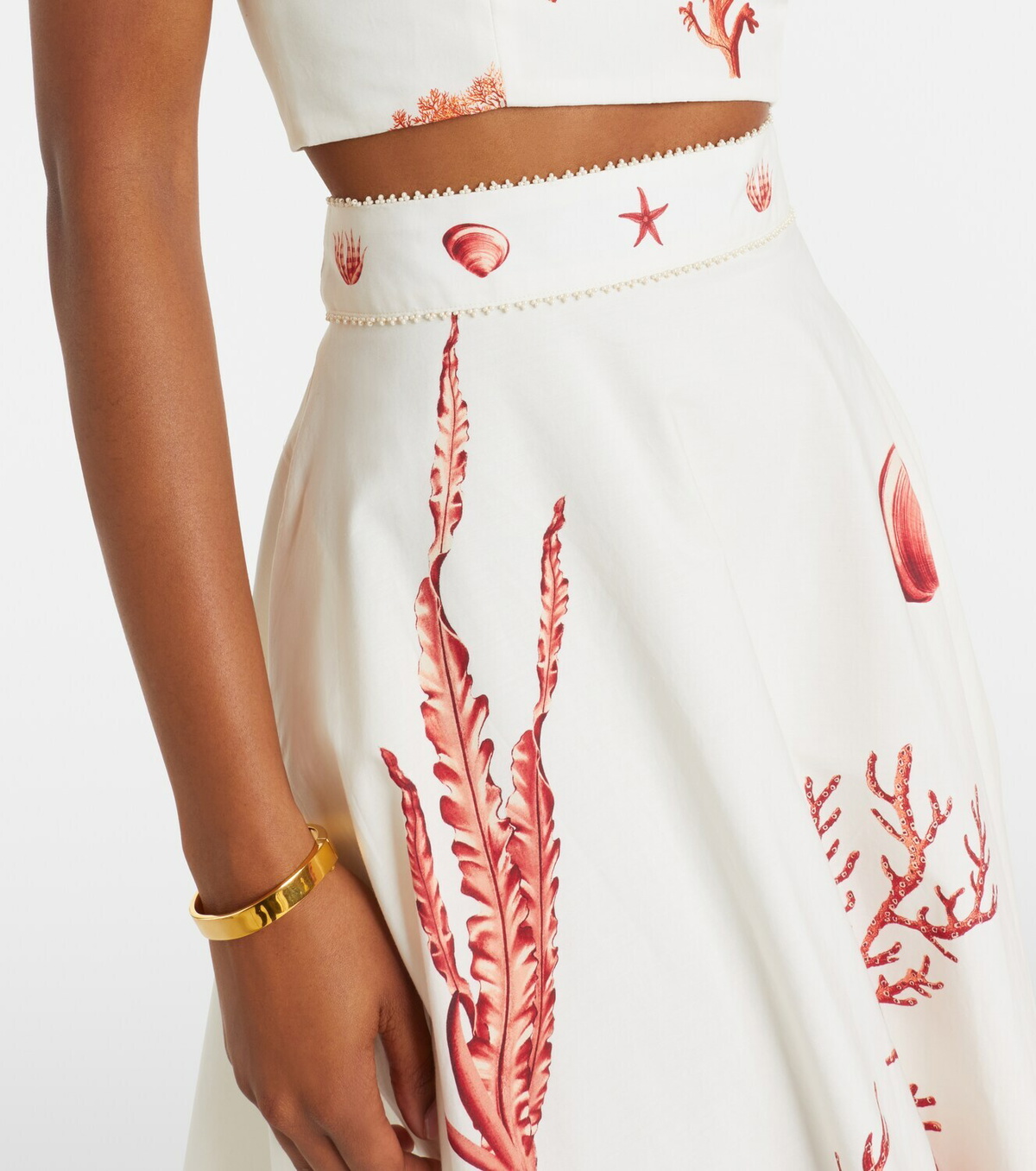 Agua by Agua Bendita Tangelo printed cotton midi skirt