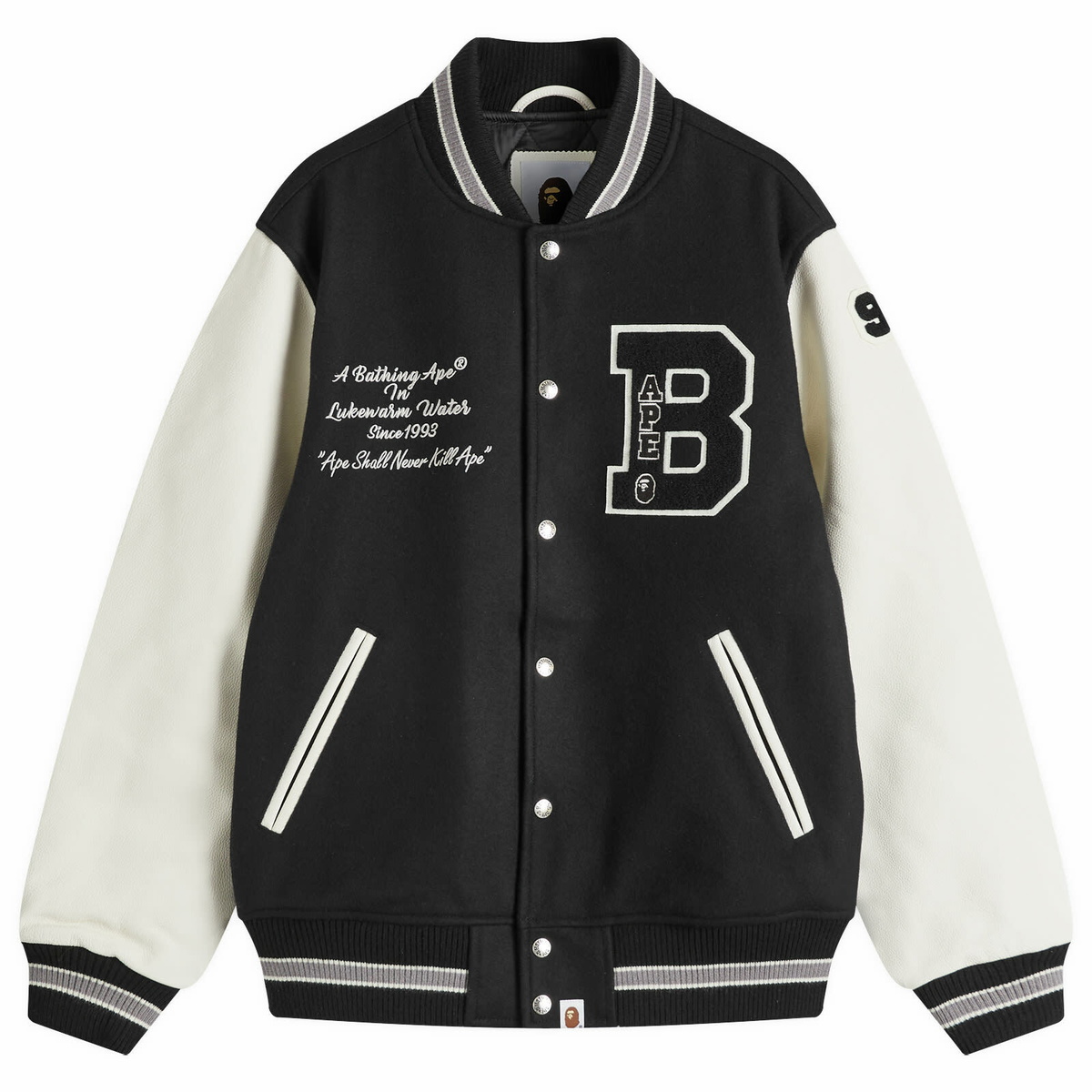 ☆極美品☆ A BATHING APE BASEBALL JACKET 2025 A Bathing Ape Men's Varsity Jacket in Black A Bathing Ape