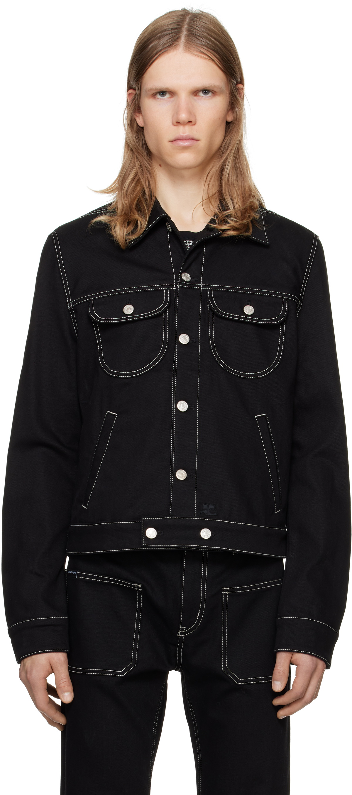 Courrèges Black Topstitched Denim Trucker Jacket Courreges