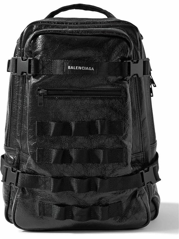 Photo: Balenciaga - Army Space Webbing-Trimmed Crinkled-Leather Backpack