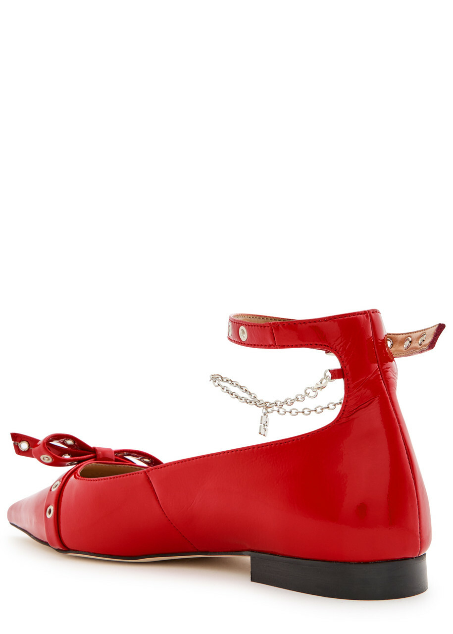 Ganni Chain-embellished Patent Faux Leather Flats Red GANNI