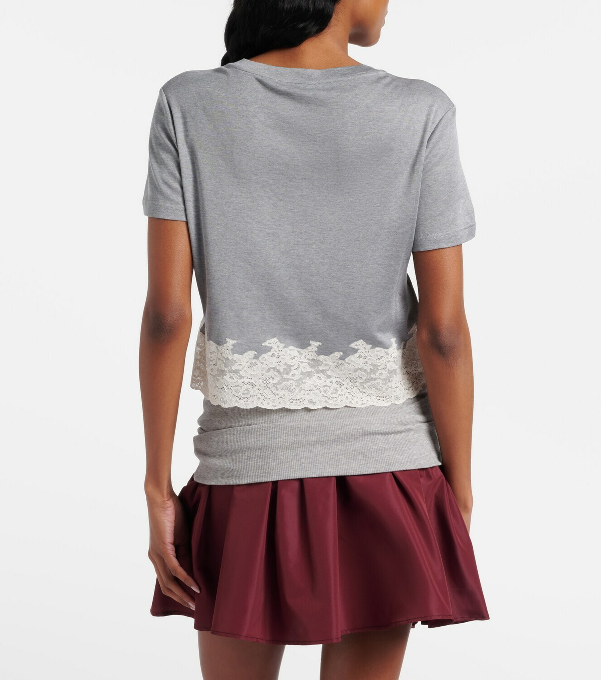 Miu Miu Lace-trimmed silk jersey crop top