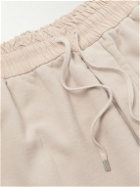SAINT LAURENT - Straight-Leg Leather-Trimmed Cotton-Jersey Drawstring Shorts - Neutrals