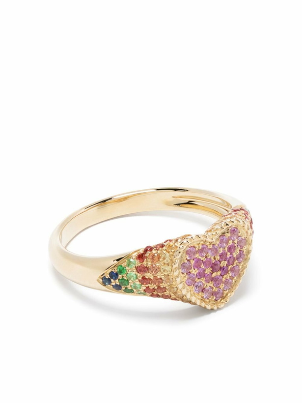 Photo: Yvonne Léon 9K Yellow Gold Baby Chevaliere Coeur Sapphire Ring